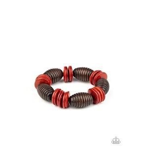 Paparazzi Caribbean Castaway Bracelet Red Brown Stretch Wooden Beads
